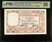 LEBANON. Banque de Syrie et du Grand Liban. 1 Livre, 1939. P-A13b. PMG Choice Very Fine 35.

Overprint on Lebanon P-12 at lower center. PMG comments...