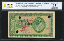 LUXEMBOURG. Grand-Duche de Luxembourg. 20 Frang, 1943. P-42s. Specimen. PCGS Banknote Choice Uncirculated 63.

Printed by W&S. Hole punch cancelled....