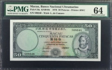 MACAU. Banco Nacional Ultramarino. 50 Patacas, 1976. P-56a. PMG Choice Uncirculated 64.

Printed by BWC. Watermark of L. de Camoes. A popular design...