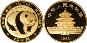 CHINA. Gold 100 Yuan, 1983. Panda Series. PCGS MS-69.

Fr-B4; KM-72; PAN-6A. This nearly flawless panda displays stunning luster and frostiness, mak...