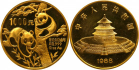 CHINA. Gold 1000 Yuan (12 Ounce), 1988. Panda Series. GEM PROOF.

Fr-B2; KM-191; PAN-74A. Mintage: 3,000. The handsome large-size gold issue exhibit...