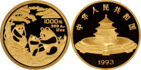 CHINA. Gold 1000 Yuan, 1993. Panda Series. NGC PROOF-69 Ultra Cameo.

Fr-B2; KM-482; PAN-194A. Mintage: 99. Not often encountered on the market, thi...