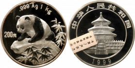 (t) CHINA. Silver 200 Yuan (Kilo), 1999. Panda Series. GEM BRILLIANT PROOF.

KM-1222; PAN-322A. Mintage: 1,999. ASW: 32.1253 oz. Bright and flashy, ...