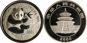 (t) CHINA. Silver 300 Yuan (Kilo), 2000. Panda Series. CHOICE PROOF.

KM-1303; PAN-332A. Mintage: 2,000. ASW: 32.1186 oz. This bright and flashy lar...