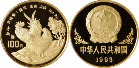 CHINA. 100 Yuan, 1993. Lunar Series, Year of the Cock. PCGS PROOF-69 Deep Cameo.

Fr-B66; KM-516. Mintage: 1,900. Handsomely reflective and brillian...