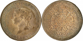 (t) HONG KONG. Dollar, 1868. Hong Kong Mint. Victoria. PCGS AU-55.

KM-10; Mar-C41; Prid-3. This exceptionally attractive survivor presents itself w...