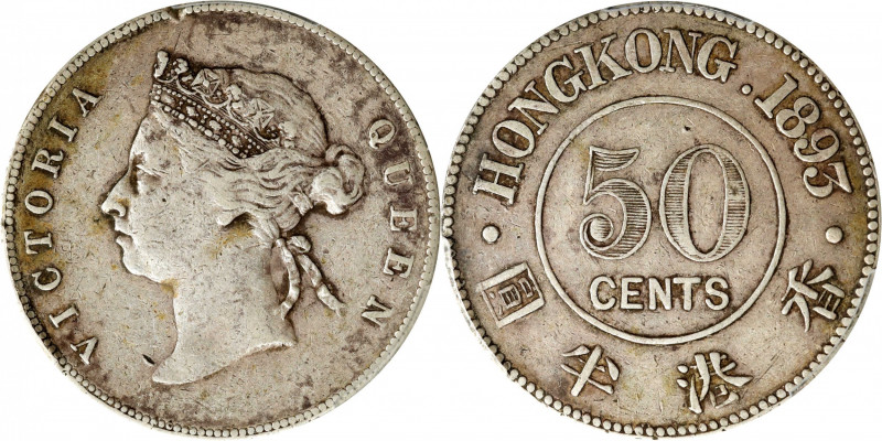 (t) HONG KONG. 50 Cents, 1893. London Mint. Victoria. PCGS VF-35.

KM-9.1; Pri...