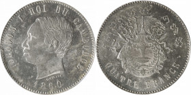 CAMBODIA. 4 Francs Restrike, "1860" (ca. 1887-1901). Phnom Penh Mint. Norodom I. PCGS MS-63.

KMX-M8; Lec-83; Gad-8. A handsome and choice example o...