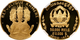 CAMBODIA. 50000 Riels, 1974. NGC PROOF-69 Ultra Cameo.

Fr-8; KM-64. Mintage: 2,300. This alluring "Cambodian Dancers" type, this charming example f...