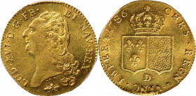 FRANCE. 2 Louis d'Or, 1786-D. Lyon Mint. Louis XVI. PCGS MS-62.

Fr-474; KM-592.5; Gad-363. First semester coinage. This attractive specimen demonst...