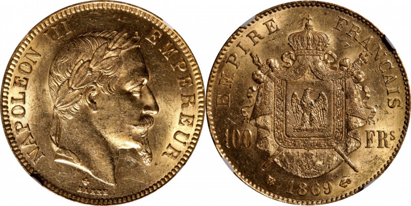 FRANCE. 100 Francs, 1869-BB. Strasbourg Mint. Napoleon III. NGC MS-62.

Fr-581...