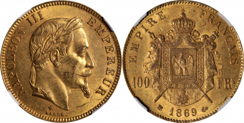 FRANCE. 100 Francs, 1869-BB. Strasbourg Mint. Napoleon III. NGC MS-61.

Fr-581...