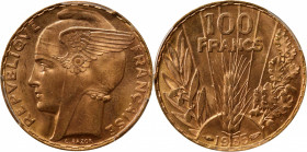 FRANCE. 100 Francs, 1935. Paris Mint. PCGS MS-65.

Fr-598; KM-880; Gad-1148. A stunning Gem, this enchanting Art Deco type by Bazor radiates with tr...