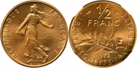 FRANCE. Gold 1/2 Franc Piefort, 1972. Paris Mint. NGC PROOF-69.

KM-P451; Gad-429p. Mintage: 75. This stunning example beacons with handsome golden ...