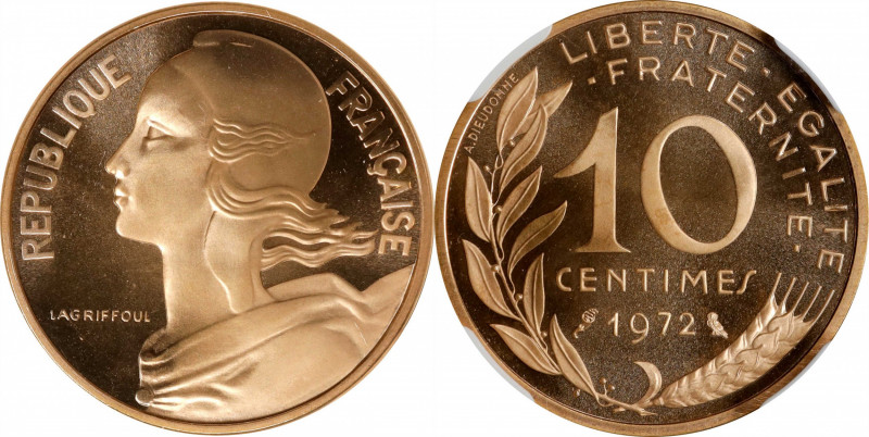 FRANCE. Gold 10 Centimes Piefort, 1972. Paris Mint. NGC PROOF-69 Cameo.

KM-P4...