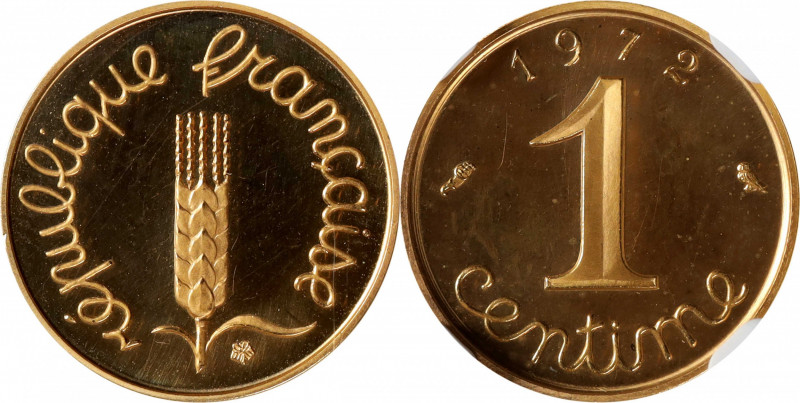 FRANCE. Gold Centime Piefort, 1972. Paris Mint. NGC PROOF-67 Ultra Cameo.

KM-...