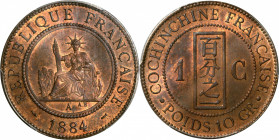 FRENCH COCHIN CHINA. Centime, 1884-A. Paris Mint. PCGS MS-64 Red Brown.

KM-3; Lec-13. Quite enchanting in this elevated state of preservation, the ...