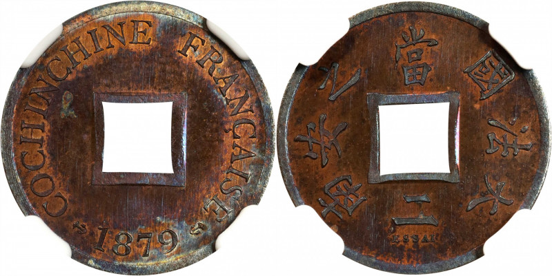 FRENCH COCHIN CHINA. Bronze Sapeque Pattern, 1879. Paris Mint. NGC PROOF-64 Red ...