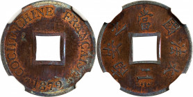 FRENCH COCHIN CHINA. Bronze Sapeque Pattern, 1879. Paris Mint. NGC PROOF-64 Red Brown.

KM-E4; Lec-6. An exceedingly RARE pattern issue that quite c...