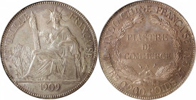 FRENCH INDO-CHINA. Piastre, 1909-A. Paris Mint. PCGS MS-64.

KM-5a.1; Lec-292. This shimmering near-Gem crown issue offers a smoky, sultry tone, wit...