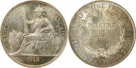 FRENCH INDO-CHINA. Piastre, 1913-A. Paris Mint. PCGS MS-63.

KM-5a.1; Lec-294. This lovely choice example displays a vivid wash of beautiful mint lu...