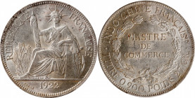 FRENCH INDO-CHINA. Piastre, 1922-H. Heaton Mint. PCGS MS-63.

KM-5a.3; Lec-299. Mostly argent and blazing, this choice trade crown presents a deligh...