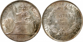 FRENCH INDO-CHINA. Piastre, 1927-A. Paris Mint. PCGS MS-63.

KM-5a.1; Lec-303. Uniquely presented with a band of smoky-blue tone running through the...