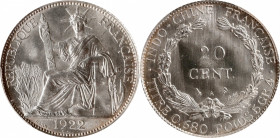 FRENCH INDO-CHINA. 20 Centimes, 1922-A. Paris Mint. PCGS MS-67.

KM-17.1; Lec-222. A blast white and fully blazing minor, this example is tied with ...