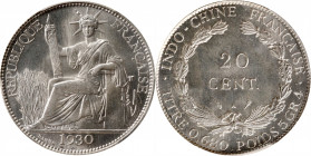 FRENCH INDO-CHINA. 20 Centimes, 1930-A. Paris Mint. PCGS MS-67.

KM-17.1; Lec-230. Exceptionally vibrant and glistening, this penultimate date from ...