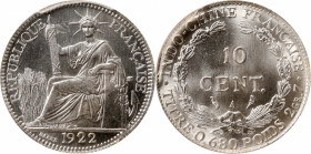 FRENCH INDO-CHINA. 10 Centimes, 1922-A. Paris Mint. PCGS MS-67.

KM-16.1; Lec-163. Despite being one of the more available dates in the series, this...
