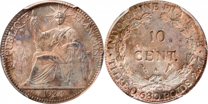FRENCH INDO-CHINA. 10 Centimes, 1924-A. Paris Mint. PCGS MS-66.

KM-16.1; Lec-...