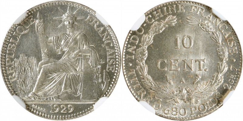 FRENCH INDO-CHINA. 10 Centimes, 1929-A. Paris Mint. NGC MS-67.

KM-16.1; Lec-1...