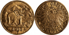 GERMAN EAST AFRICA. 15 Rupien, 1916-T. Tabora Mint. Wilhelm II. PCGS MS-63.

Fr-1; KM-16.2; J-728a. Variety with the arabesque ending under "A". Min...