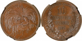 GERMAN NEW GUINEA. 10 Pfennig, 1894-A. Berlin Mint. Wilhelm II. NGC MS-65 Brown.

KM-3; J-703. Chocolate brown and highly alluring, this glossy Gem ...