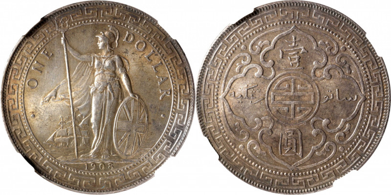 GREAT BRITAIN. Trade Dollar, 1908-B. Bombay Mint. NGC MS-63+.

KM-T5; Mars-BTD...
