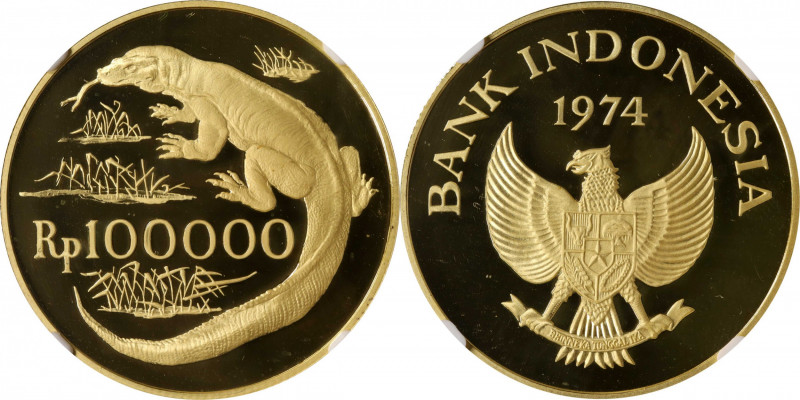 INDONESIA. 100000 Rupiah, 1974. London or Llantrisant Mint. NGC PROOF-69 Ultra C...