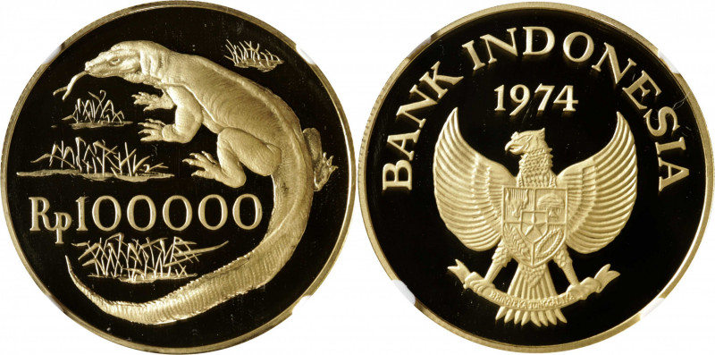 INDONESIA. 100000 Rupiah, 1974. London or Llantrisant Mint. NGC PROOF-69 Ultra C...