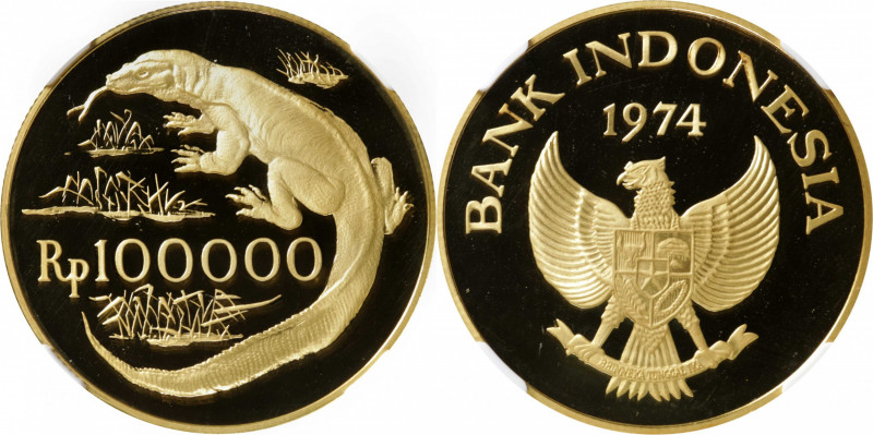 INDONESIA. 100000 Rupiah, 1974. London or Llantrisant Mint. NGC PROOF-68 Ultra C...