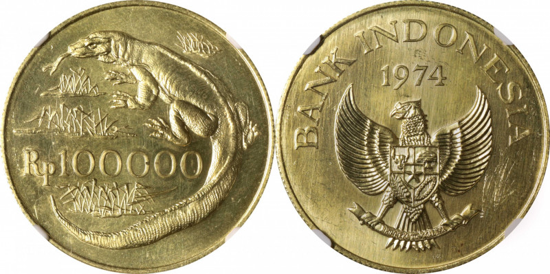 INDONESIA. 100000 Rupiah, 1974. London or Llantrisant Mint. NGC MS-63.

Fr-6; ...