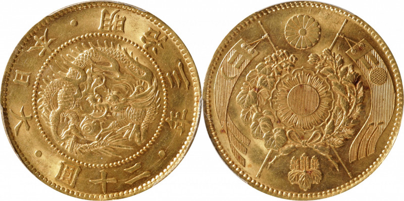 JAPAN. 20 Yen, Year 3 (1870). Osaka Mint. Mutsuhito (Meiji). PCGS MS-64.

Fr-4...