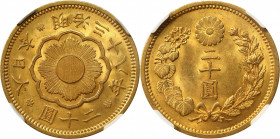 JAPAN. 20 Yen, Year 38 (1905). Osaka Mint. Mutsuhito (Meiji). NGC MS-63.

Fr-50; KM-Y-34; JNDA-01-6; JC-9-6. This phenomenal piece is generously bat...