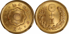 JAPAN. 10 Yen, Year 41 (1908). Osaka Mint. Mutsuhito (Meiji). NGC MS-66.

Fr-51; KM-Y-33; JNDA-01-7; JC-09-7. Satiny and alluring, this Superb Gem r...