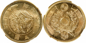 JAPAN. 5 Yen, Year 6 (1873). Osaka Mint. Mutsuhito (Meiji). NGC MS-66.

Fr-47; KM-Y-11a; JNDA-01-3a; JC-09-3-2. Featuring a light golden-yellow colo...