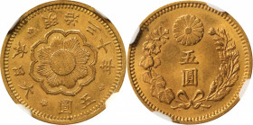 JAPAN. 5 Yen, Year 30 (1897). Osaka Mint. Mutsuhito (Meiji). NGC MS-64.

Fr-52; KM-Y-32; JNDA-01-8; JC-09-8. Small size variety. This handsome near-...
