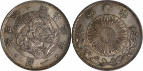 JAPAN. Yen, Year 3 (1870). Osaka Mint. Mutsuhito (Meiji). PCGS MS-63.

KM-Y-5.1; JNDA-01-9; JC-09-9-1. Framed (type 1) sunburst, with common "yen". ...