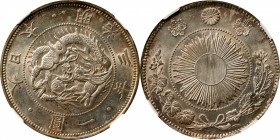 JAPAN. Yen, Year 3 (1870). Osaka Mint. Mutsuhito (Meiji). NGC MS-62.

KM-Y-5.1; JNDA-01-9; JC-09-9-1. Framed (type 1) sunburst, with common "yen". T...