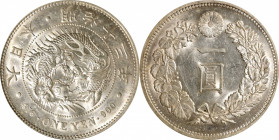 JAPAN. Yen, Year 13 (1880). Osaka Mint. Mutsuhito (Meiji). PCGS MS-63.

KM-Y-A25.2; JNDA-01-10; JC-09-10-1. Frosty and quite argent, this SCARCER da...