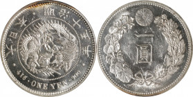 JAPAN. Yen, Year 15 (1882). Osaka Mint. Mutsuhito (Meiji). PCGS MS-63.

KM-Y-A25.2; JNDA-01-10; JC-09-10-1. Nearly entirely argent and blast white, ...