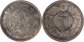 JAPAN. Yen, Year 15 (1882). Osaka Mint. Mutsuhito (Meiji). ANACS MS-61.

KM-Y-A25.2; JNDA-01-10; JC-09-10-1. Presenting satiny gray surfaces that co...