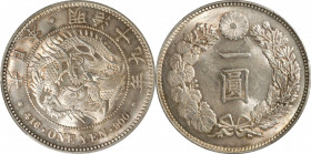 JAPAN. Yen, Year 19 (1886). Osaka Mint. Mutsuhito (Meiji). PCGS MS-63.

KM-Y-A25.2; JNDA-01-10; JC-09-10-1. Variety with late (connected) "mei". Off...
